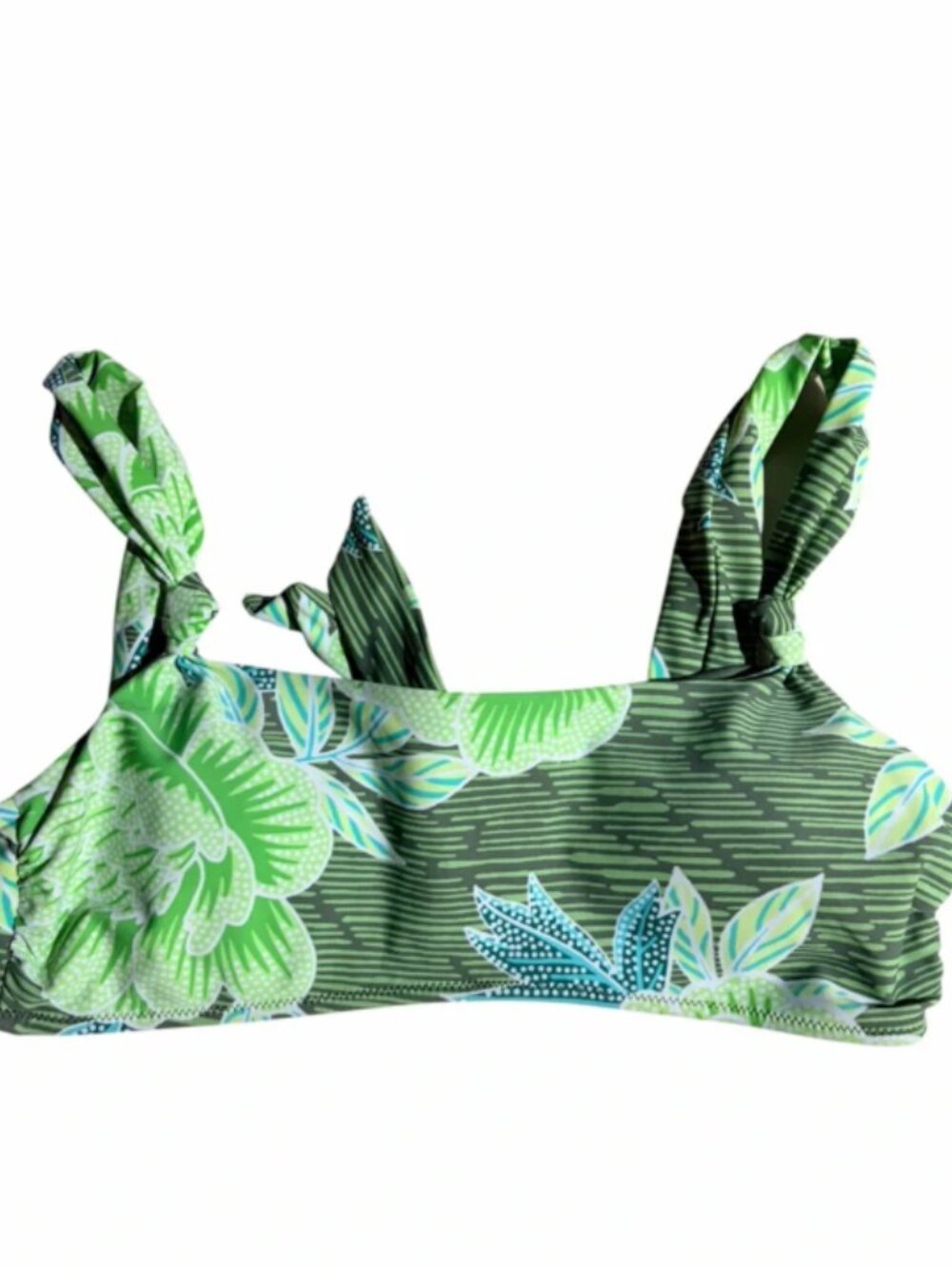 Aerie Scoop Bikini Tropical Print Green Swim Top Tie Size Large